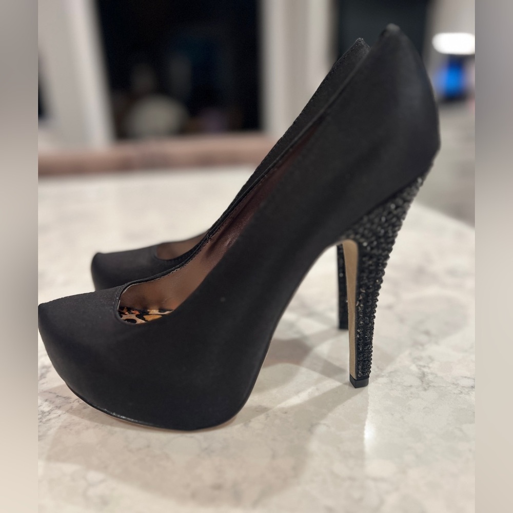 Shoe Dazzle Black heels with Rhinestone heel